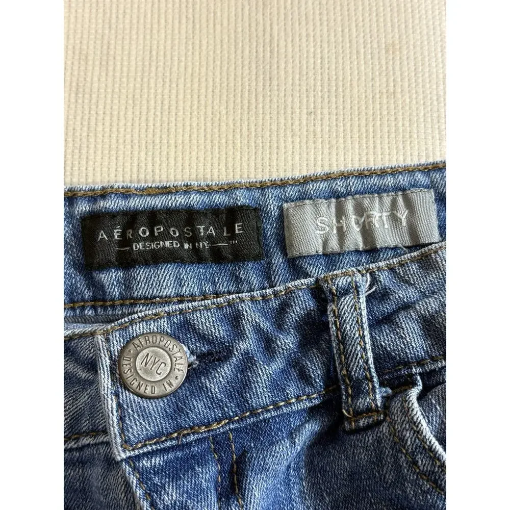 Aeropostale Shorty Blue Denim Shorts Size 6 Medium Wash Distressed Cutoff